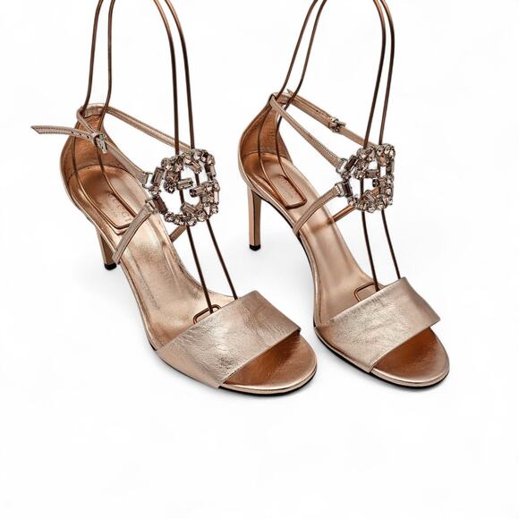 Gucci GG Crystal Stilleto High Heel Sandal Pink Rose Gold Size 38.5 US 8.5 - Picture 1 of 12